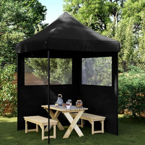 HaoChrymec Partyzelt Faltbar Pop-Up mit 2 Seitenteilen, Oxford-Gewebe mit PVC-Beschichtung, Ideal für Gartenpartys, Camping Pavillon, Angelzelt, Schwarz, 200 x 200 x 306 cm