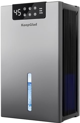 KeepGlad Dehumidifier, 98OZ Dehumidifiers for Home(1000sq.ft), Humidity Display Dehumidifier for Basement Bathroom Bedroom, Auto Shut Off, Washable Filter, Drain Hose, Timer, 7 Ambient Lights, Gray