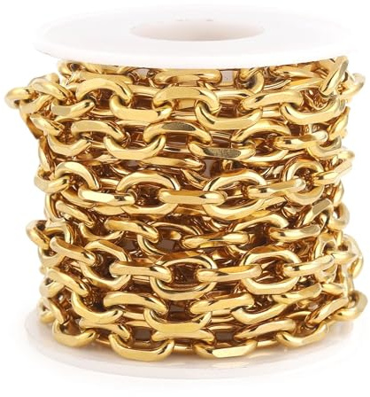 1 m Edelstahlkabel PVD vergoldete Kette Bulk Heavy Circle Matte strukturierte klobige Ketten for die Herstellung von Rockschmuck(Gold)