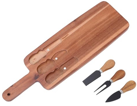 FIXOSHEE Tagliere per Salumi in Legno con Coltelli e Forchette Vassoio da Cucina per Servire Pane Formaggio Carne Verdure e Pizza