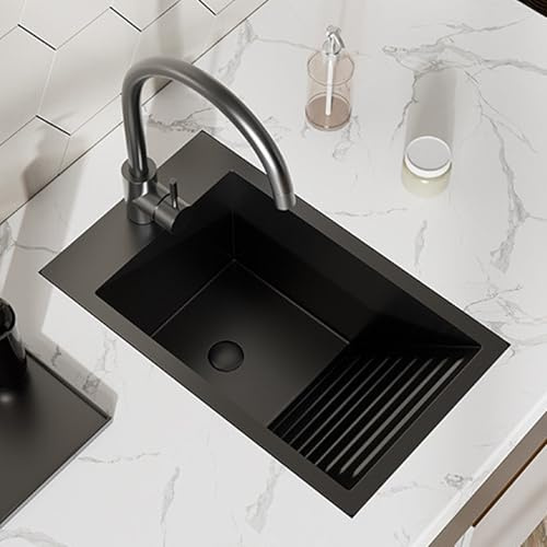 Lavatoio da Incasso per Lavanderia con Asse per Lavare, Lavandino Bagno in Acciaio Inossidabile 304 con Rubinetto e Tubo di Scarico per Cucina, Balcone e Bagno(Black)