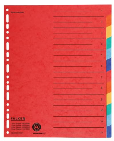 Falken 5er Pack Karton-Register überbreit für DIN A4+ 24 x 30 cm volle Höhe mit Organisationsdruck 12-teilig vollfarbig zur Ablage von Prospekt- und Klarsichthüllen