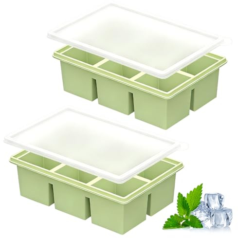 ZesGlyxyr Stampo per Cubetti di Ghiaccio, 2 Pezzi Vassoio per Cubetti di Ghiaccio, Stampi per Ghiaccioo in Silicone, con 6 CM Grande Ghiaccio, Impilabili, Senza BPA (verde)