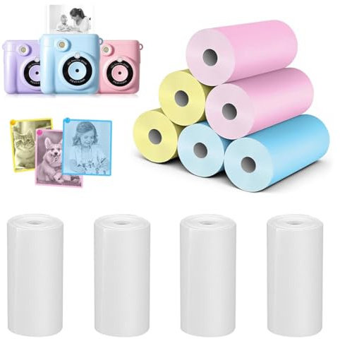 LAKPYN 10 Rollos Papel Termico Camara Infantil, 57 × 25 mm Rollos Camara Fotos Infantil Instantanea, Papel de Repuesto para Cámara de Fotos Niños