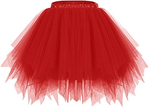 bridesmay Damen Tüll Rock Petticoat Unterrock Kurz Ballett Tutu 50er Rockabilly Tütü Mini Rock Karneval Kostüm Crinoline Rot Red XL