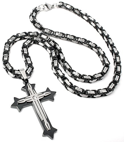 Königskette mit Kreuz-Anhänger aus massivem 316L Edelstahl und hochwertigem Zirkon Herren Schmuckset Geschenk Männer-Schmuck Halskette