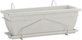 Kit Balconetta Vaso in Plastica Venere con sottovaso Colore Bianco Perla 50x29x19 cm