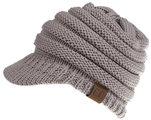 Yixda Winter Strickmütze Messy High Bun Pferdeschwanz Visor Beanie Cap (Hellgrau)