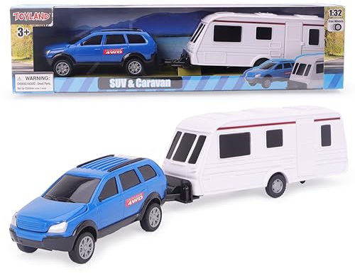 Toyland® bil & husvagn set dra med – skala 1:32 (blå)