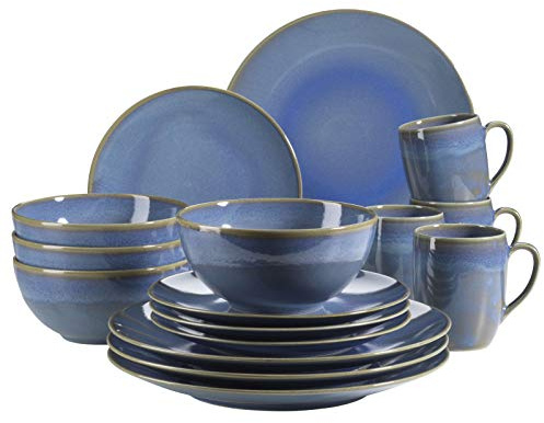 MÄSER 931547 Ossia Geschirr-Set für 4 Personen im mediterranen Vintage-Look, 16-teiliges Kombiservice in Hellblau, Keramik, Hell, Blau