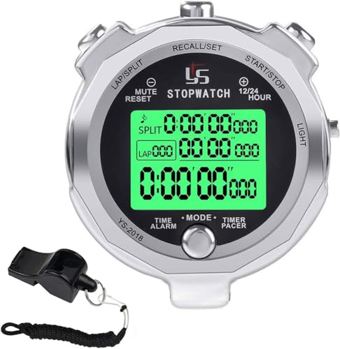 Rolilink Stoppuhr, Metall-Stoppuhr für Sport mit Hintergrundbeleuchtung, 100 Runden Speicher, wasserdichte Stoppuhren, Timer für Sport und Wettkämpfe