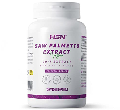 HSN Saw Palmetto 320mg - Serenoa repens – 100% Extracto de Baya | 120 Perlas Vegetales - 85% Ácidos Grasos (Ácido Oleico y Ácido laurico) - 20x Veces Más Concentrado | No-GMO, Vegano, Sin Gluten