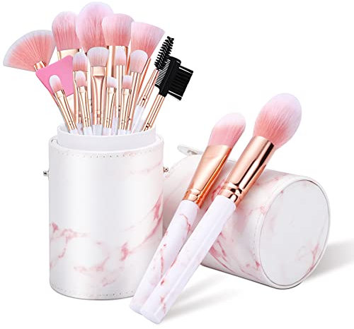 Pennelli Make Up START MAKERS 16 Pezzi Set Pennelli per Trucco Premium Synthetic Pennello Make Up Professionale per Fondotinta, Blush con Pennelli Maschera Viso e Porta Pennello Trucco