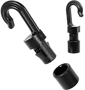 Paracord planet Bungee Cord Shock Cord Black Hook for 1/4 & 3/16 Inches Diameter Rope, Open Hooks Hard Plastic for Kayaks, Auto, Truck Cargo, Boats (25 PCS)