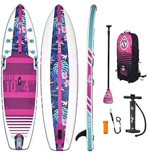 Skiffo Sup Stand Up Paddle aufblasbar Elle 10'4 PB-SXX104C – Dropstitch-Pack Paddel, Leash, Pumpe und Transporttasche, bis zu 120 kg-236 l-315 x 79 x 13 cm, für Damen, Rosa