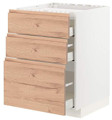 Table de cuisson METOD/MAXIMERA - 3 façades - 3 tiroirs - 60 x 62,1 x 88 cm - Blanc/effet chêne Voxtorp