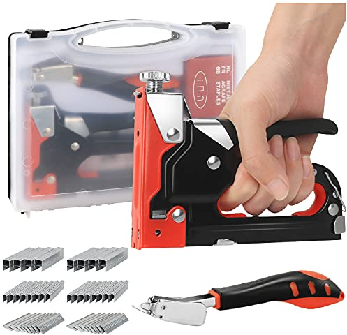 Heavy Duty Heftpistole Set, 3 in 1 Manuelle Nagelpistole Kit mit 2400 Klammern und Heftgerät Entferner, Polsterhefter für Befestigungsmaterial, Dekoration, Zimmerei, Möbel (Orange Schwarz)