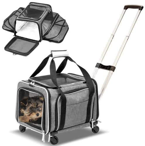 Ruff Life 101 Airline Approved Expandable Premium Pet Carrier on Wheels- Two Sided Expandable Rolling Carrier- Designed for Dogs & Cats- Extra Spacious Soft Lined Carrier! (Grey)