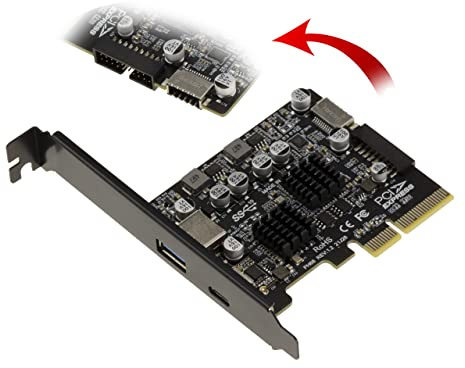 KALEA-INFORMATIQUE PCIe USB 3.2 Gen2 10G Controller-Karte mit 2 externen Ports A und C und 2 internen 19-Punkt und Typ E Ports. Chipsatz ASM 3142 und Via VLI VL822. | 10 Gbit/s USB 3.2 PCIe Karte mit internen und externen Anschlüssen