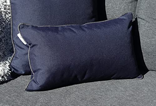 Kissen 30x50 cm Outdoor mit Füllung - Premium Olefin Lounge Stoff - Garten Dekokissen - Wasser- & Schmutzabweisende Beschichtung - Öko Tex 100 - UV Schutz (Dunkelblau mit Keder in Anthrazit)