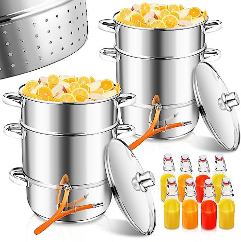 Vigevee 8L Dampfentsafter, Edelstahl Entsafter Saftpresse Durchmesser Ø26cm ideal für Saft und Gelee, Fruchttopf Entsafter Obstpresse Obst Gemüse entsaften für alle Herdarten geeignet(2 Stück)