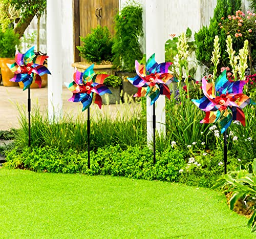 8PCS Bird Scarers Windmills For Garden,Multicolour Reflective Bird Deterrent Windmill Pigeon Deterrent Windmills for Garden Windmills for Children (8PCS Color stripe windmill)