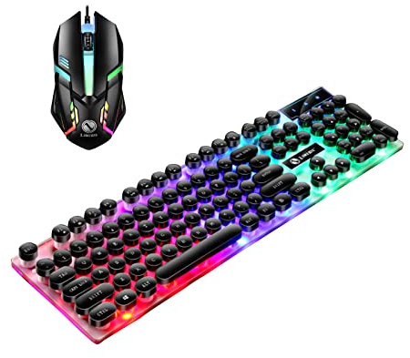 Clavier de jeu et souris lumineux pour PC, tablette, clavier mécanique filaire USB, joli clavier portable, accessoires de bureau, cadeaux cool pour adolescents, garçons et hommes, 104 touches (noir)