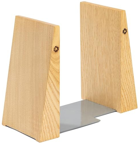 TILISMA Buchstützen für Regale – Handgefertigte Buchstützen aus Holz mit Metallsockel, Kastanienbaum – stabile Buchhalter für schwere Bücher – ausgefallenes modernes dekoratives Buchzubehör zum Halten