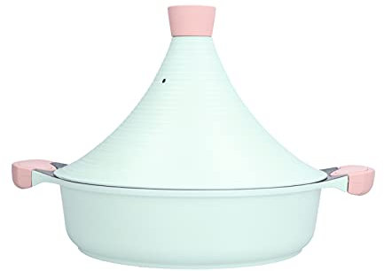 Moroccan Cooking Pot with Cone Shaped Closed Lid, Aluminum Alloy Tagine Pot,Non Stick Soup Pot with Handles, 4L Capacity Cookware for Induction Cooker Gas Stove, Green