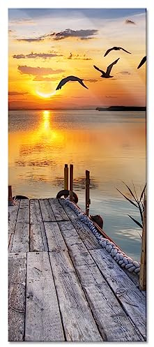 Pixxprint Glasbild Panorama, Wandbild aus Echtglas, Steg bei Sonnenuntergang, 120x50 cm, inkl. Aufhängung und Abstandshalter