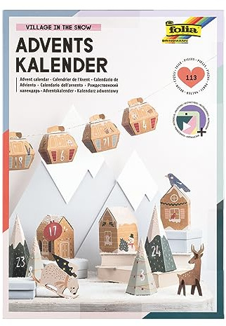 folia 9388 - Adventskalender Bastelset VILLAGE IN THE SNOW, 113-teiliges DIY Set, Stadt im Schnee
