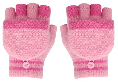 Cysocool Kids Convertible Flip Top Winter Gloves for Girls Boys 4-8 Year Wool Knit Cold Weather Gloves Fuzzy Half Finger Mittens Child Snow Warm Insulated Gloves