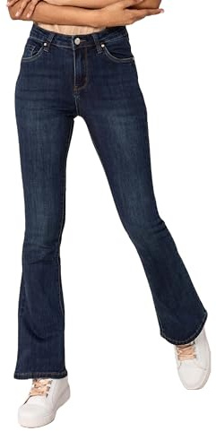 Nina Carter P079 dam jeans utsvängda bootcut zip använd look utsvängda jeans utsvängda byxor, Mörkblå (P079-2b), M