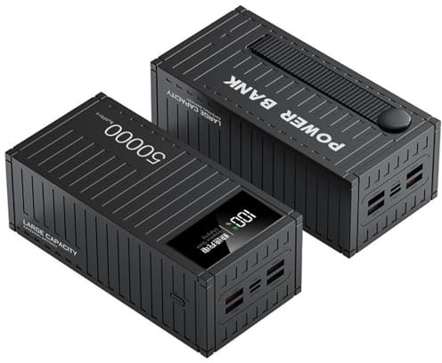 RIDAEX Apparence de conteneur Charge Rapide 50000 Mah Batterie Externe Grande capacité Camping en Plein air Alimentation Mobile 66Wpd20W,Black-50000mAh