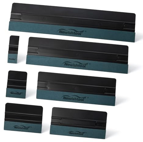 NEWISHTOOL 7-in-1 Vinyl-Rakelwerkzeug, verschiedene Größen, Kunststoff-Schaberkarten mit Mikrofaser-Wildleder-Filzkante, Filz-Rakel-Set für Tapetenglättung, Autofolierung, Fenstertönung und