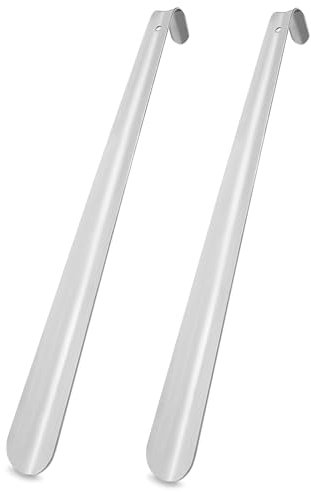 Diompirux 2 Piezas 42CM Calzador de Acero Inoxidable Largo, Metalico Calzadores Largos Mango, Diseño Curvo con Orificios, Ergonómico Un Gran Ayudante para Calzarse, para Ancianos, Embarazadas