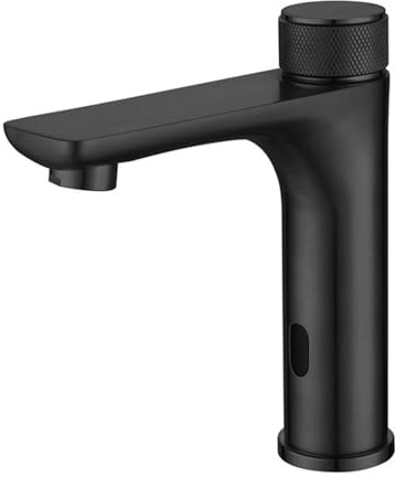 XJTNLB Wasserhahn mit Sensor Bad Infrarot Sensor Wasserhahn mit Einstellbarem Temperaturbegrenzer Wasserhahn Badezimmer Sus304,Schwarz