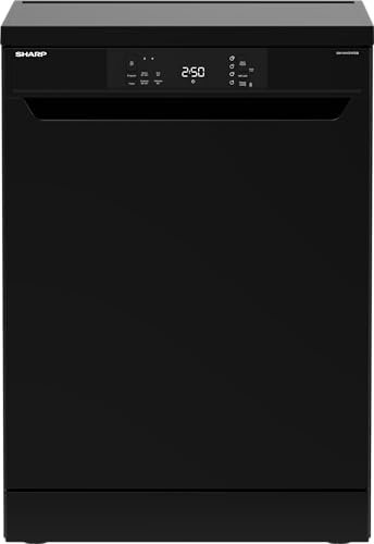 Sharp QW-NA1CF47DB-DE Freistehender Geschirrspüler 60cm / D / 13 Maßgedecke / 4 Programme mit Intensivprogramm/Halbe Beladung/Startzeitvorwahl/AquaStop/Schwarz
