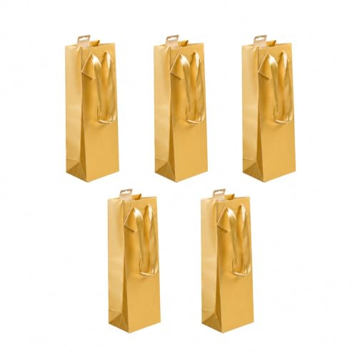 Clairefontaine 212900Cpack - Packung 5 Geschenktasche - Tüte , Format Flasche (12,5x9,5x38 cm), Kollektion Gold, 170g, Gold - Matt, Geeignet für Champagne und Wein Flaschen, 1 Pack