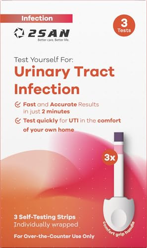 2San 2-in-1 UTI Test Strips for Women – At-Home Urinary Tract Infection Kit Detects Leukocyte & Nitrite Markers in 2 Minutes – 3 Individually Wrapped, Easy-Read