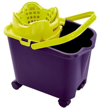 Secchio Mocio con Porta Prodotti Pulizia -con Strizzatura e Ruote Integrate, in Poliuretano, 38.2x25.5x39.5cm, Nero e Verde, 14L