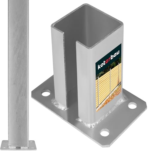 KOTARBAU® Pfostenträger für Zaunpfosten - 80 x 80 mm - für Doppelstabmattenzaun - Aufschraubhülse - Balkenschuh zum Aufschrauben - Robust & Wetterfest - feuerverzinkter Stahl - Silber