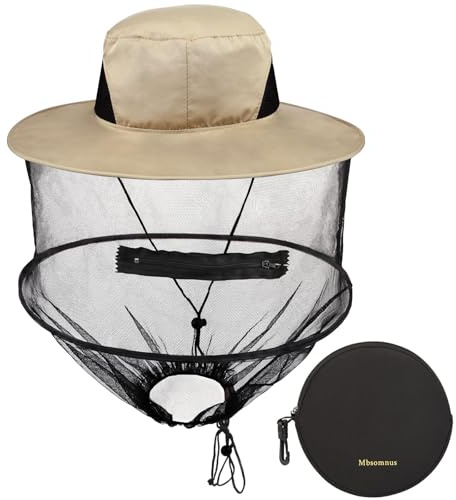 Mbsomnus Biodlare Hatt med Myggnät Mörk Beige Solhatt med Avtagbar Myggmask - Snabb Torkning Brett Brätte Solskydd för Utomhus Camping Vandring Trädgårdsarbete
