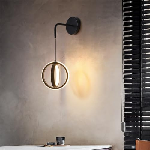 Mengjay Wandleuchte LED Innen Moderne,20W Rund Kreative LED Wandlampe in Metall Wandbeleuchtung Nachttischlampe für Treppenhaus, Flur, Esszimmer, Wohnzimmer (Schwarz)
