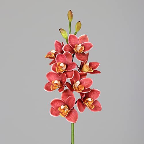 Seidenblumen Roß Orchidee Cymbidie Real Touch 80cm orange-rot DP Kunstlbumen künstliche Orchideenzweig Blumen