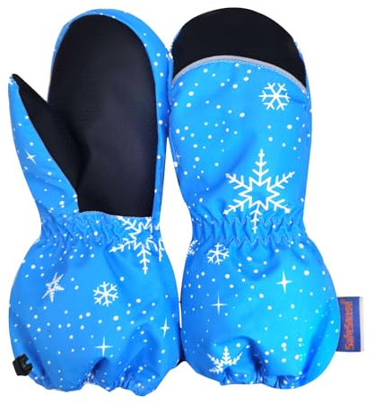 Safesense Ski Mittens for 7-11 Year Kids, 3M Thinsulate Ski Gloves, Lined Long Cuff with String Winter Gloves Waterproof Warm Insulated for Skiing Snowboard Outdoor Snowy Blue M