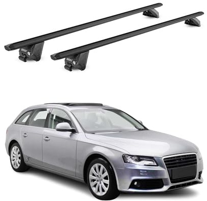 OMAC Dachträger für Audi A4 B8 B9 Avant 2008-2025 Aluminium Schwarz | TÜV geprüft, bis 100 kg Traglast, T-Nut-Befestigung, für integrierte Dachreling geeignet, Querträger, Grundträger