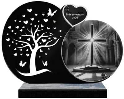 ETERNEL - Personalized Funeral Plaque Tree with Butterflies - Christian Cross, Church, Christian - Customizable text, laser-engraved funeral plaque, tribute, cemetery plaque, tombstone, grave.