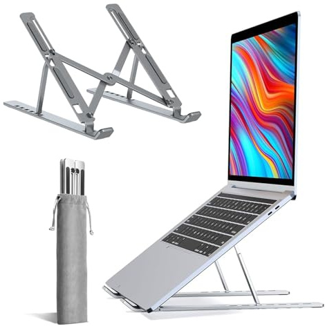 K-MART Support Réglable pour Ordinateur Portable de Bureau - 6 Angles, Ventilé, Compatible avec MacBook Air, Pro, Dell 10-15,6 (Argenté)