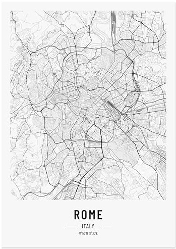 JUNOMI® Rom Poster DIN A4 Wohnzimmer Deko, Modernes Wandbild, Rom Bild, Wandbild ohne Rahmen, Stadtplan Poster Rom, perfekte Geschenkidee